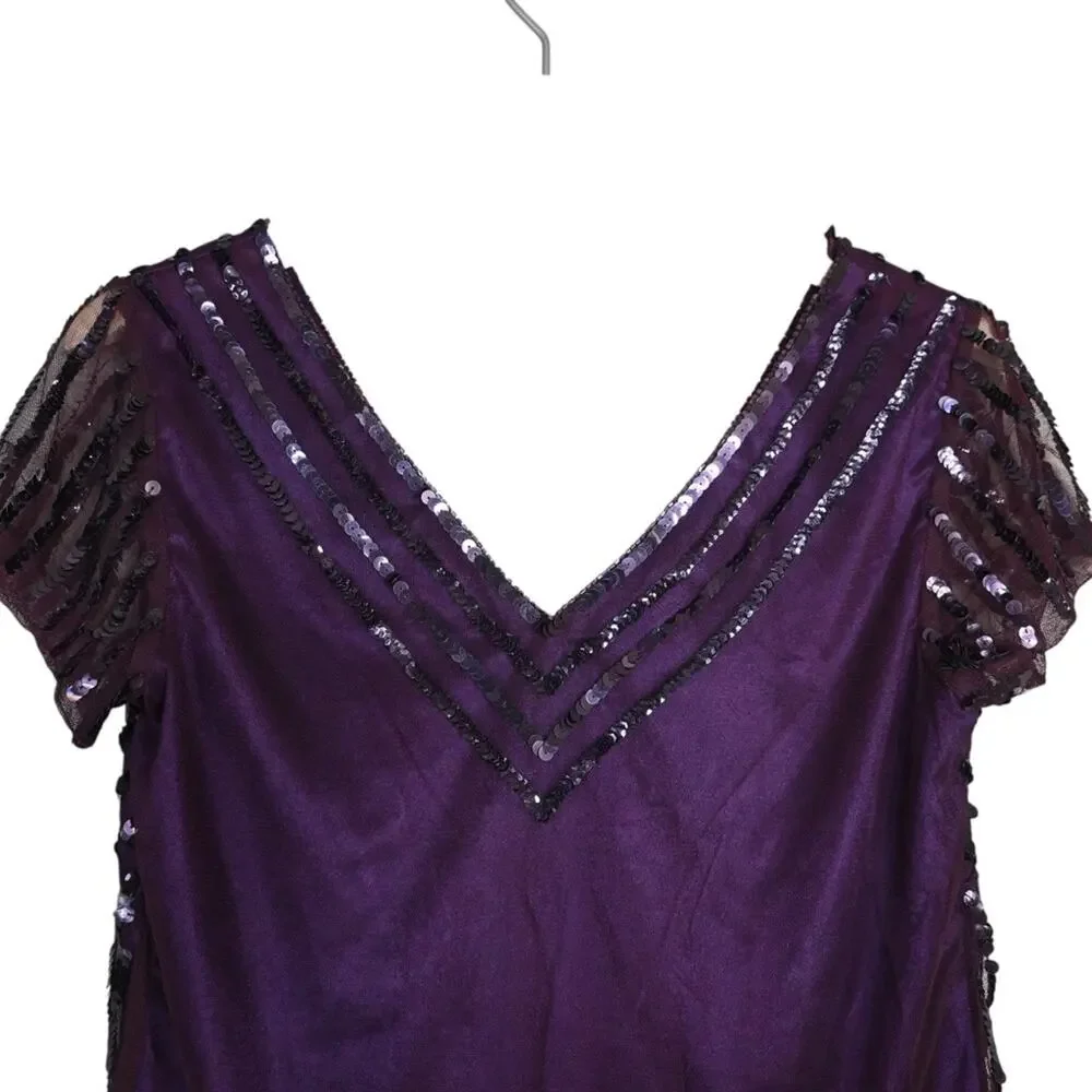 Cache Womens M Purple Short Sleeve Sequin Evening Cocktail Blouse NEW - Picture 4 of 9